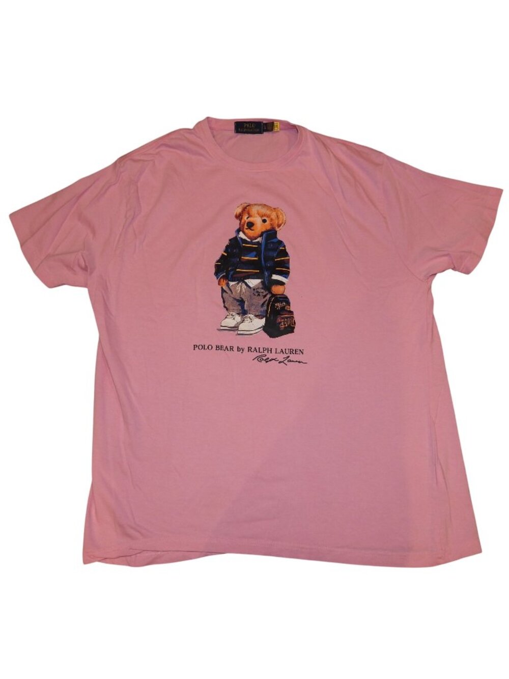 Polo Ralph Lauren Preppy Sweater Vest Bear Short Sleeve Pink T-Shirt Adult Large